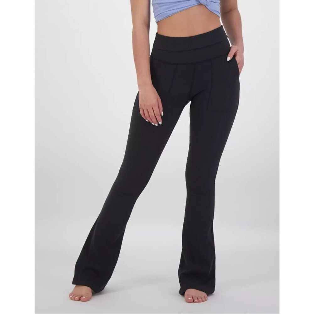Offline by Aerie Hi Rise Flare Black Ribbed Leggings